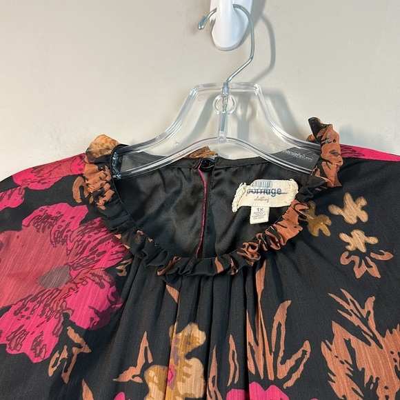 Anthropologie Porridge Black Puff Sleeve Open Back Floral Chiffon Dress Size 1X - Picture 11 of 16